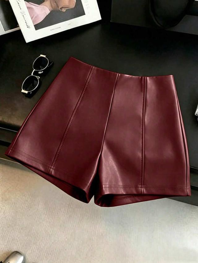 burgundy pu leather high waisted tailored shorts
