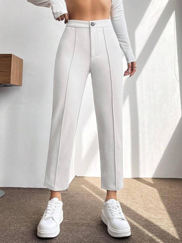 white high waist seam detail capri pants