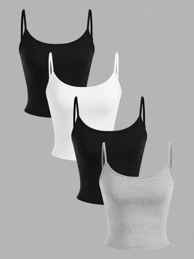 grey simple slim-fit casual crop cami top
