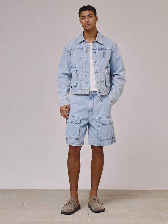musero jort cargo style structured washed denim shorts