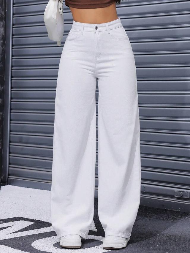 solid white wide leg loose fit denim jeans