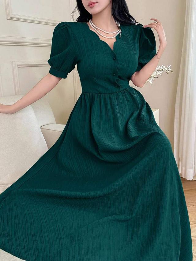 feyla solid color v-neck ruffle sleeve long dress
