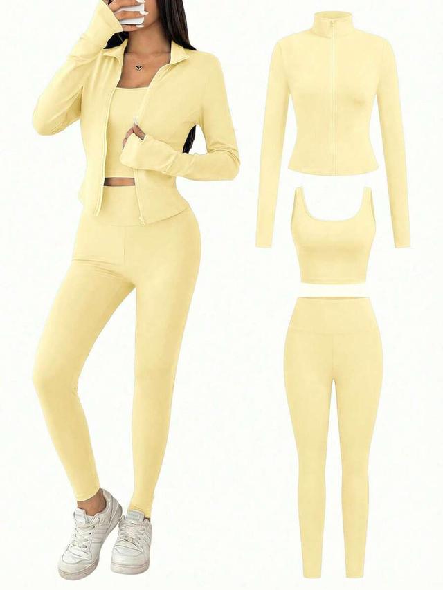 mustard yellow knit zip-up top and leggings set