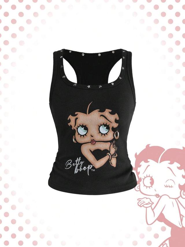 black ribbed cotton tank with star rivets