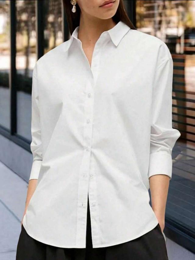 women's white classic fit button-down shirt