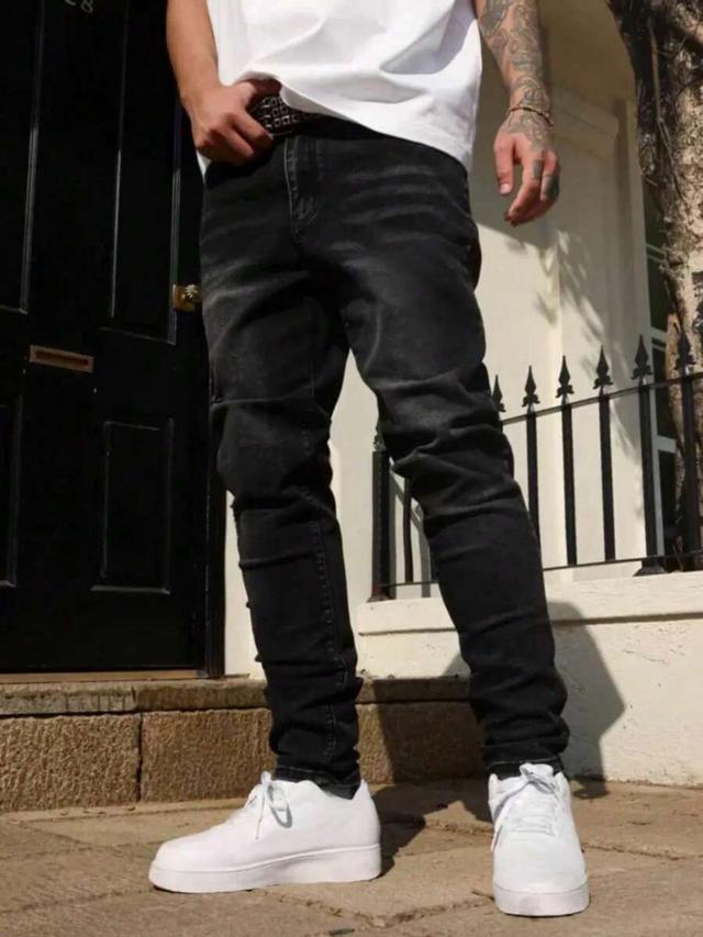 men's black elastic slim fit denim jeans