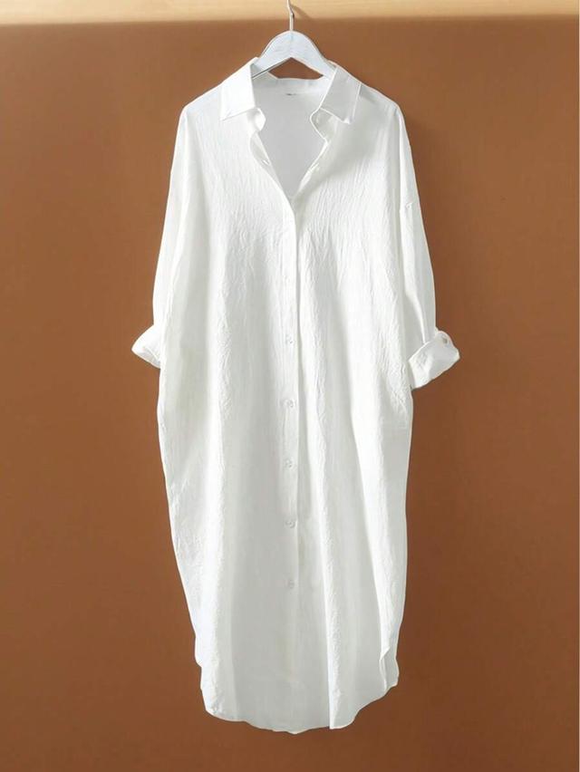 white pleated long button down shirt