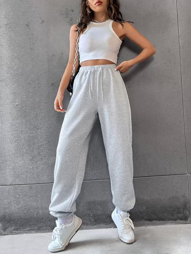 solid grey drawstring waist relaxed sweatpants