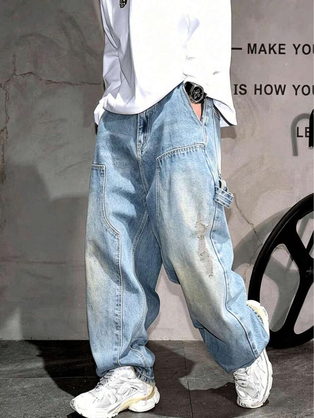 men's y2k washed patchwork distressed loose straight jeans