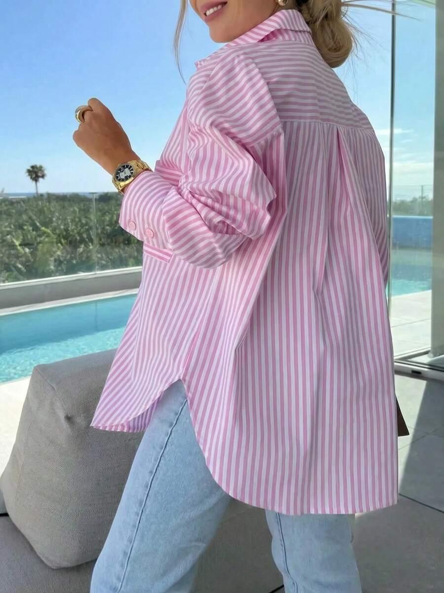 women's dropped shoulder long sleeve striped shirt