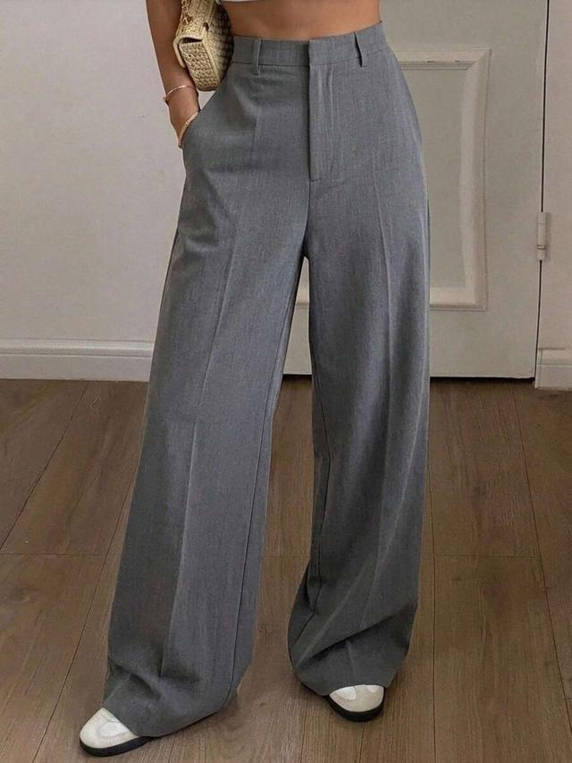 women's grey casual wide leg dress pants