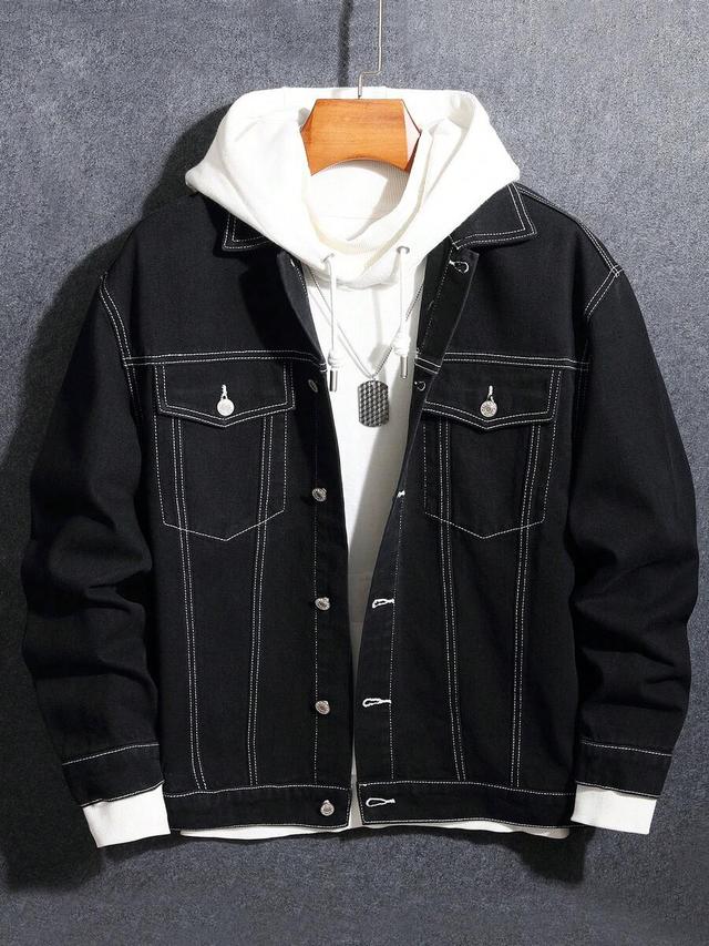 loose men's black cotton casual jacket