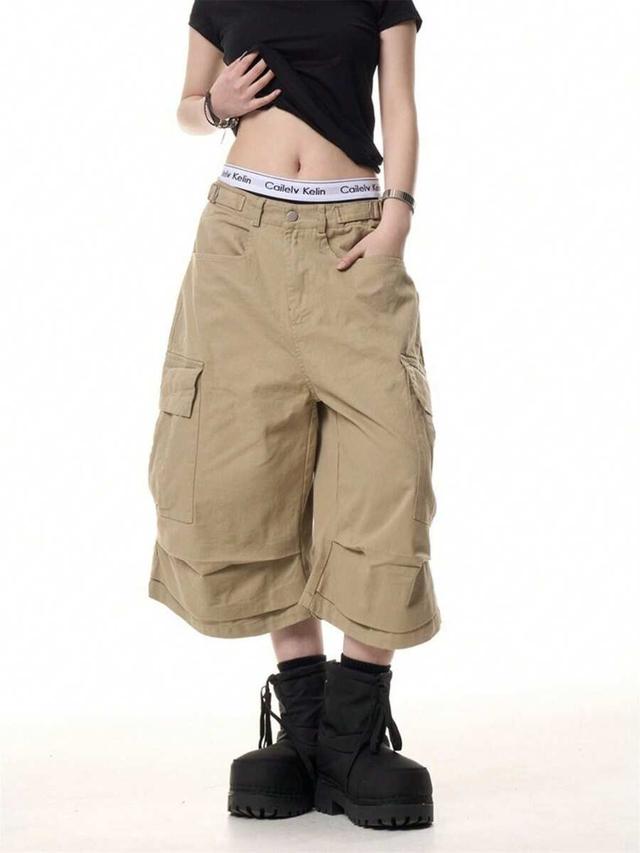 beige baggy cargo culottes wide leg jorts