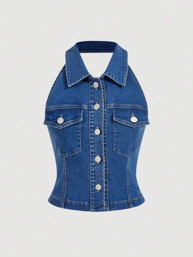 sweetra women's fashionable casual slim-fit sleeveless denim top