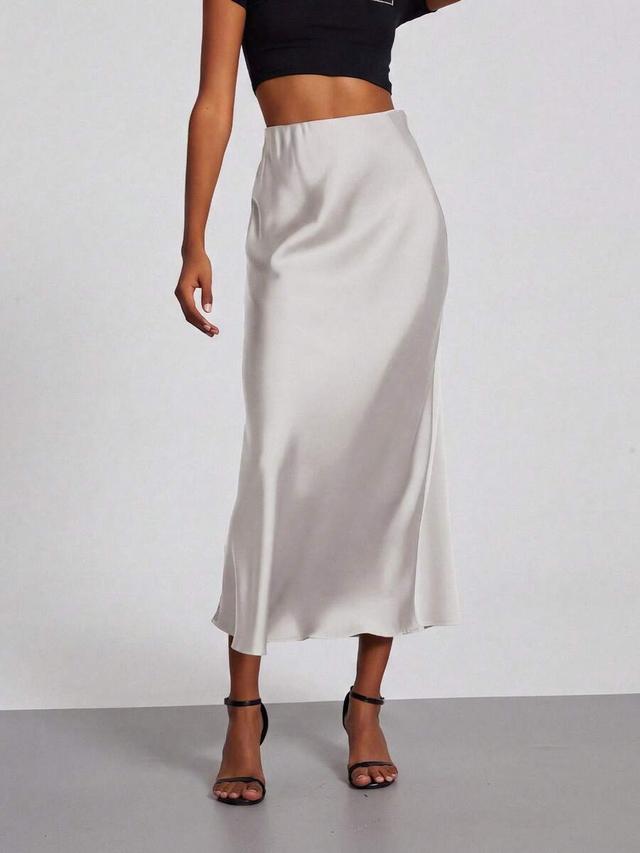 se-helo women's fashion all-season elastic satin midi skirt