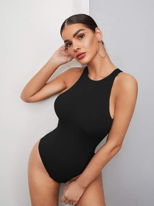 solid black sleeveless tank bodysuit