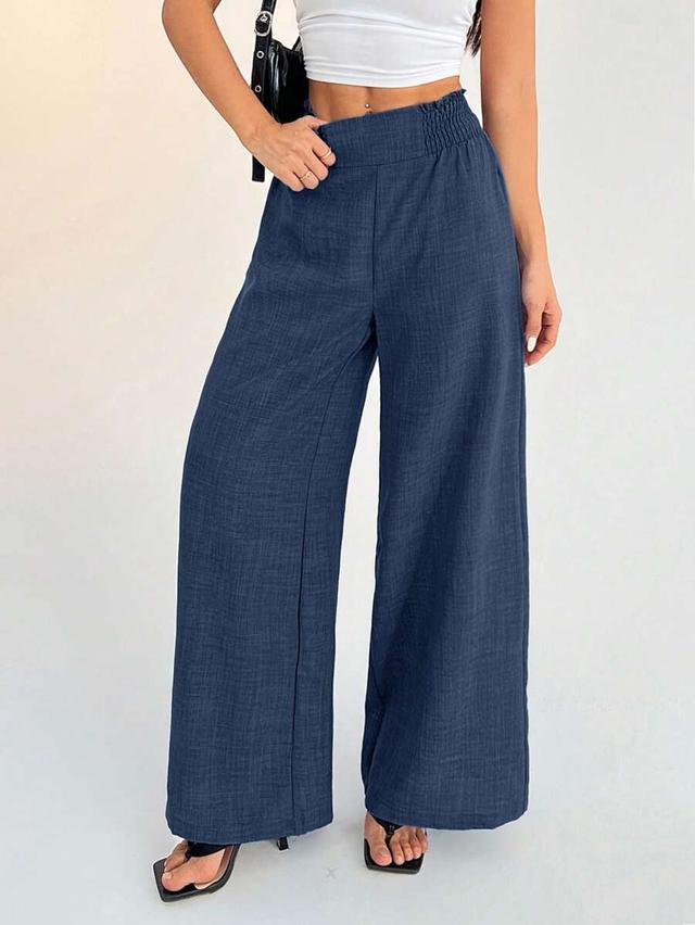casual blue wide leg trousers with elastic waistband