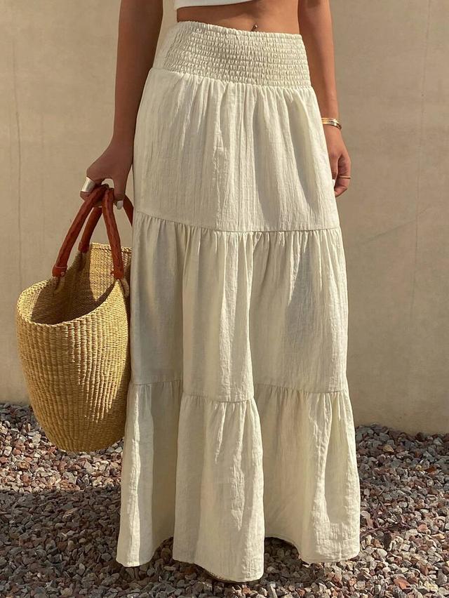 solid color cream tiered boho maxi skirt