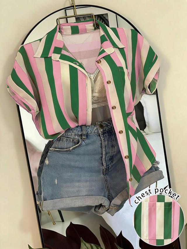 emery rose striped pocket casual vacation shirt