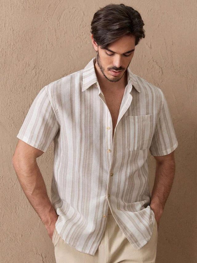 striped short sleeve button down casual shirt