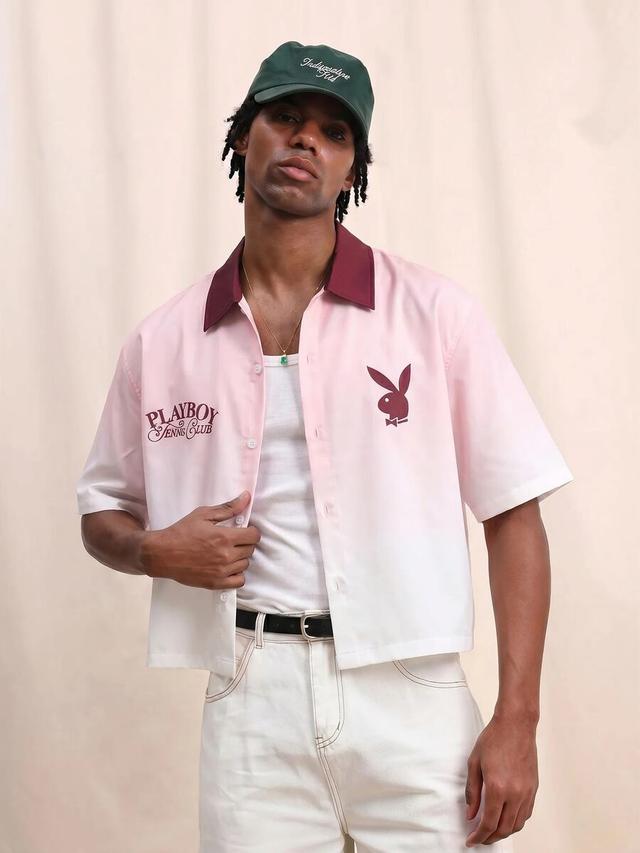 ombre gradient tennis club cropped button-up shirt