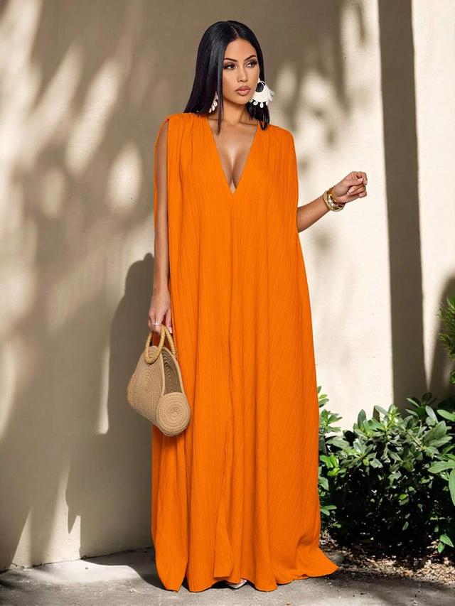 burnt orange textured v-neck backless maxi dress