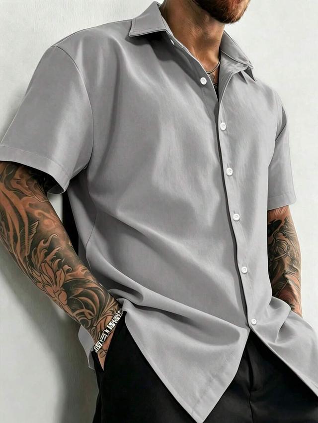 manfinity dauomo light grey short sleeve casual shirt