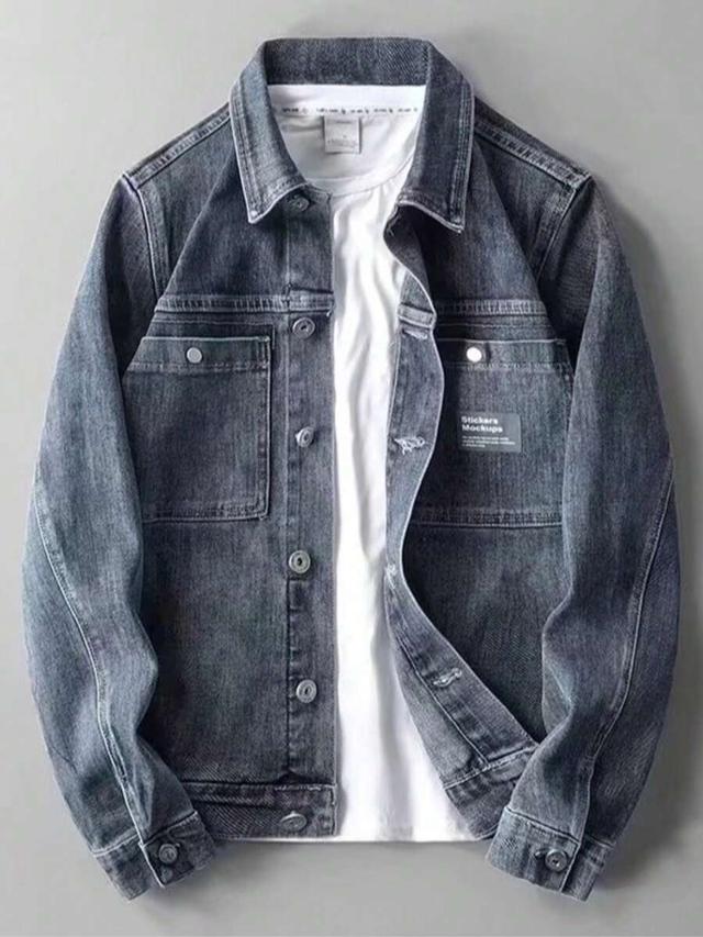 grey washed denim casual button-up jacket