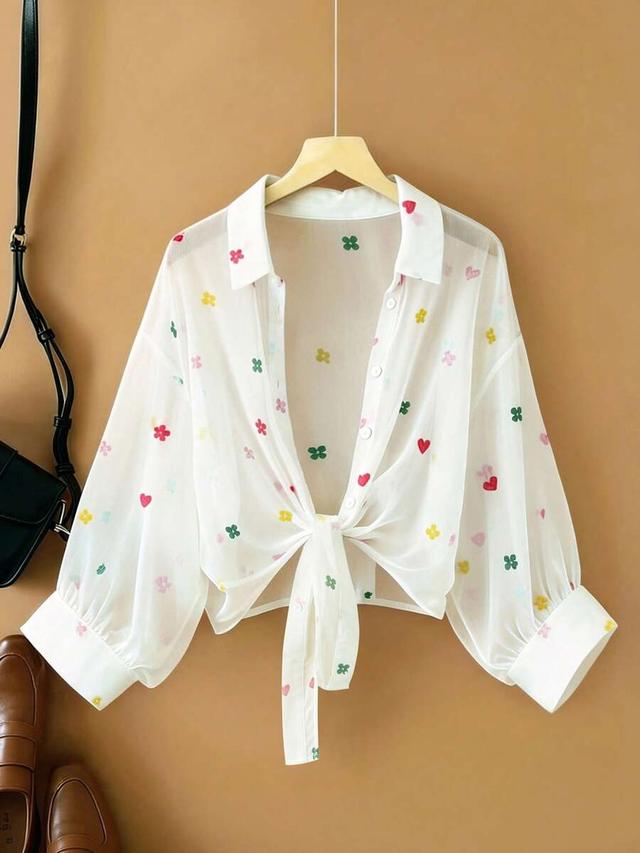 white floral chiffon batwing sleeve cropped blouse