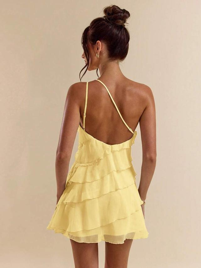 light yellow layered ruffle mini dress