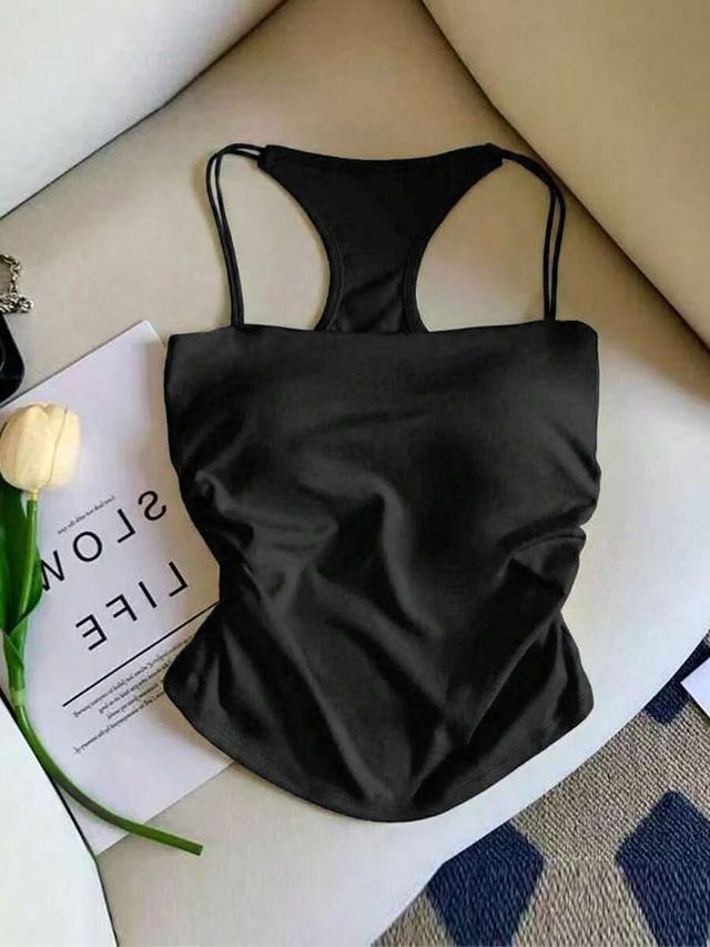 franclia women's solid black casual racerback tank top