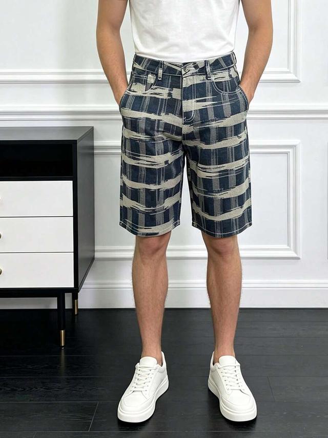 vintage plaid print denim bermuda shorts