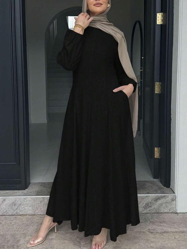 women's casual loose solid black long sleeve maxi dress