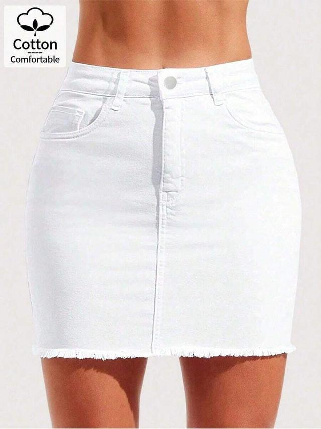 white frayed hem casual mini skirt