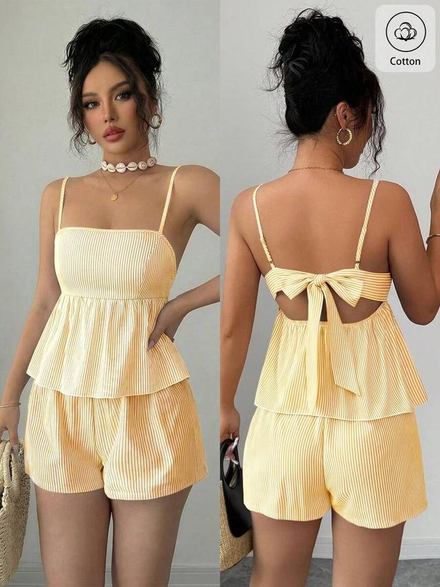 striped linen cami top with back tie