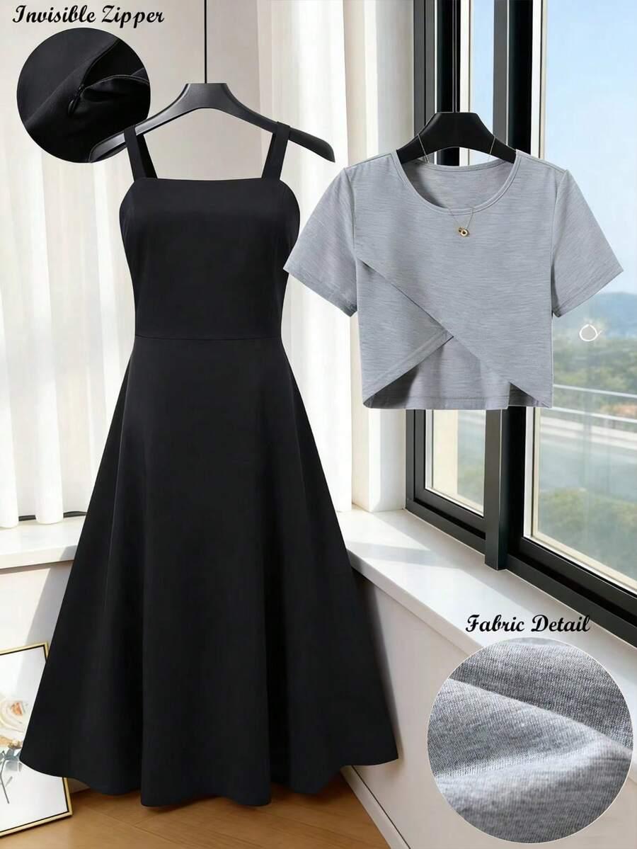 grey sleeveless midi dress