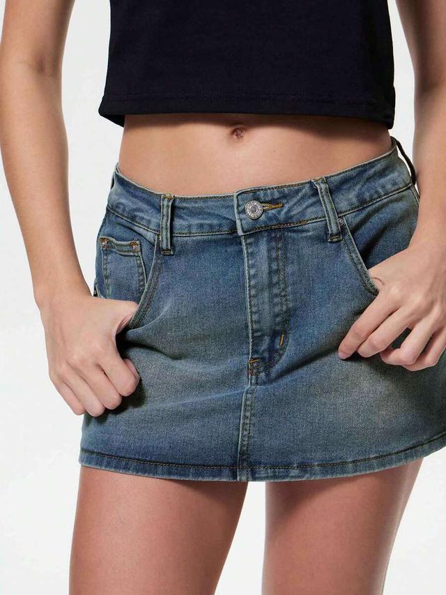 stretchy mid waist denim mini skort
