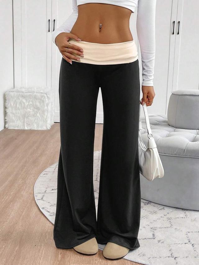 casual black wide leg sweatpants with contrast waistband