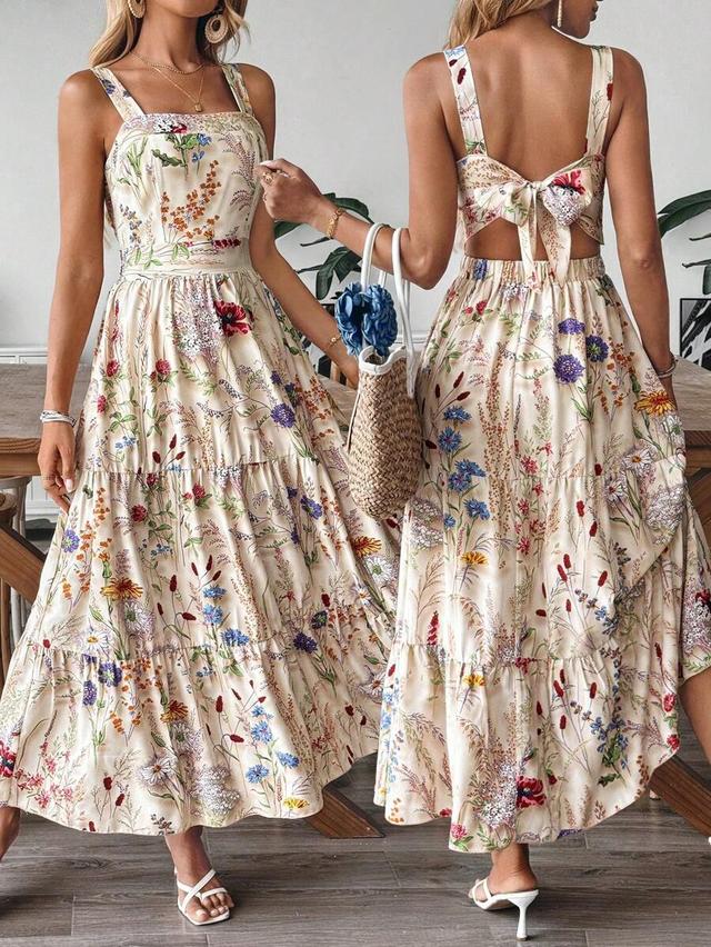 floral print tie-back bow camisole slip dress