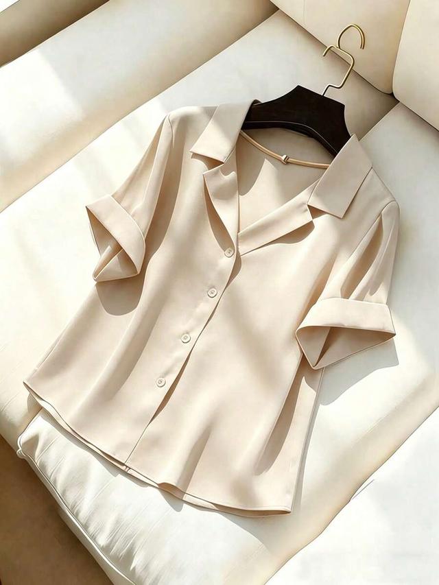 elegant commuter versatile lapel collar short sleeve shirt