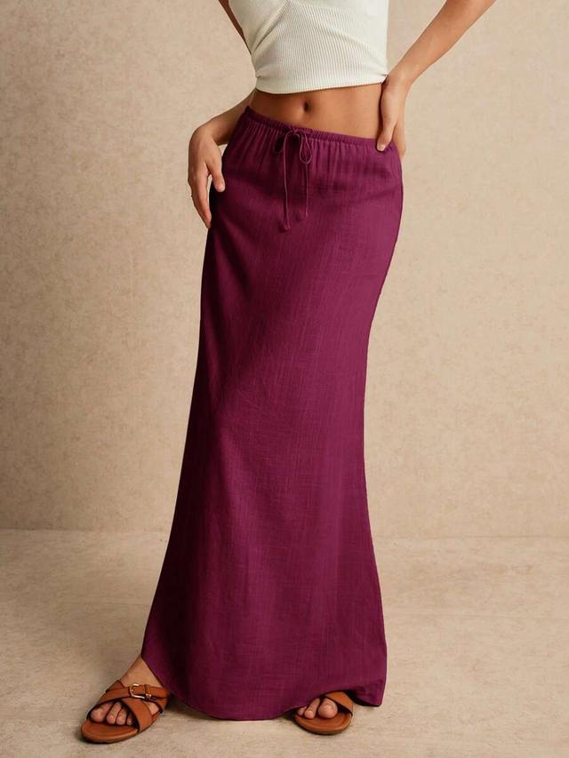maroon floor length maxi skirt with tie waist