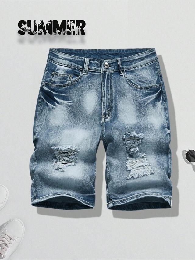 men's stretchy distressed denim shorts