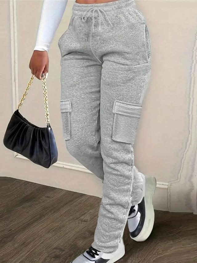 grey textured fleece cargo sweatpants with side pockets