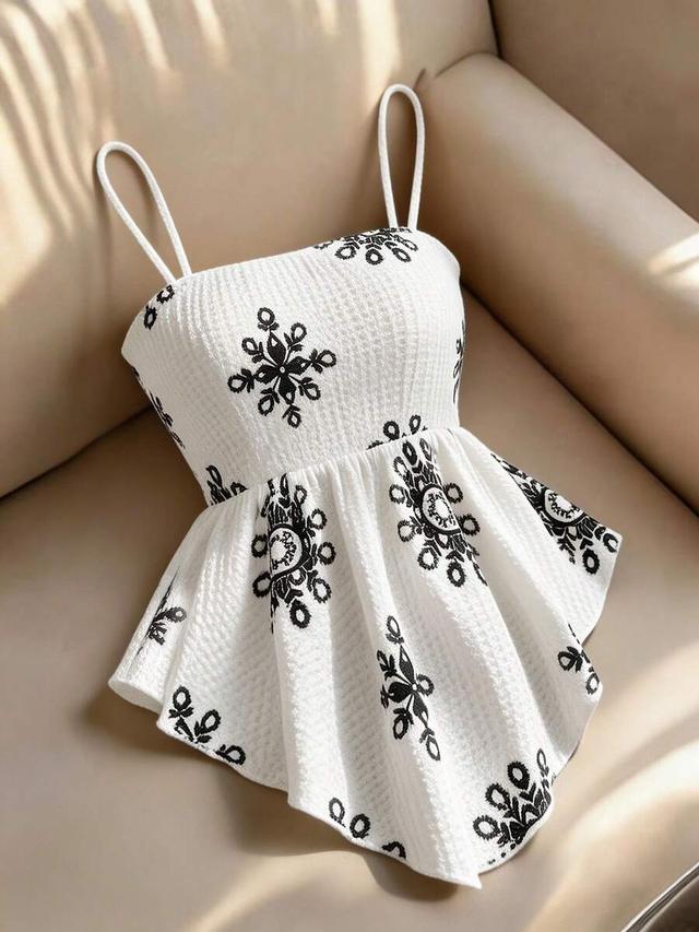 apricot snowflake print sleeveless camisole