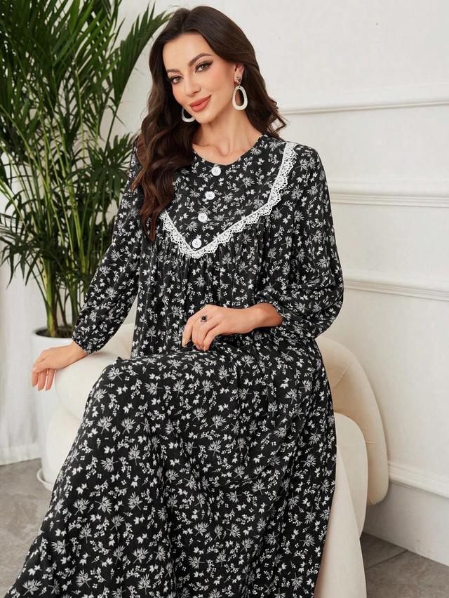 elegant black ditsy floral loose bohemian maxi dress