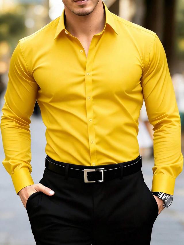 men's minimalist yellow long sleeve formal shirt