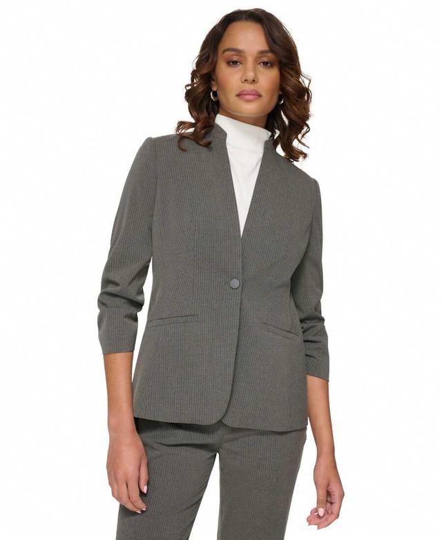 calvin klein women's grey pinstriped one-button blazer