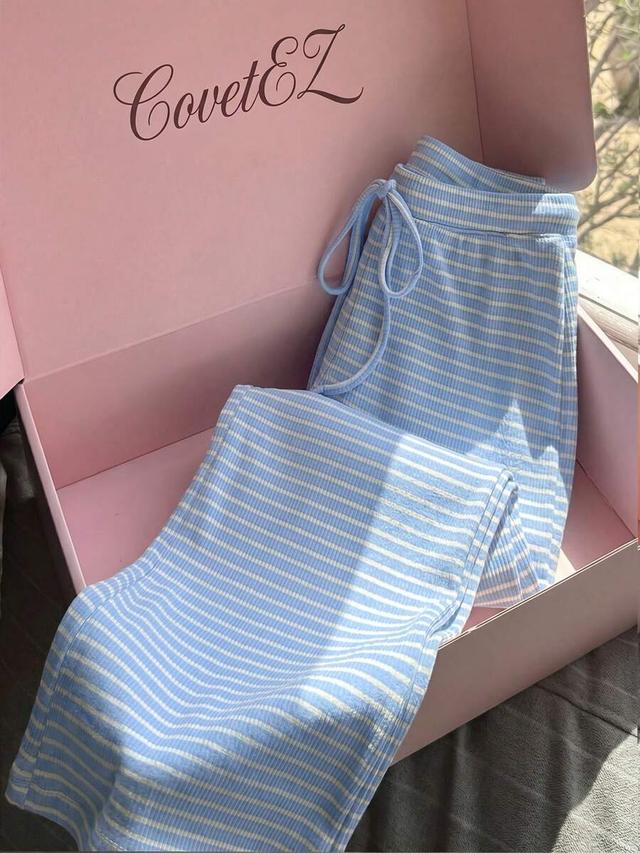 casual blue and white striped loungewear trousers