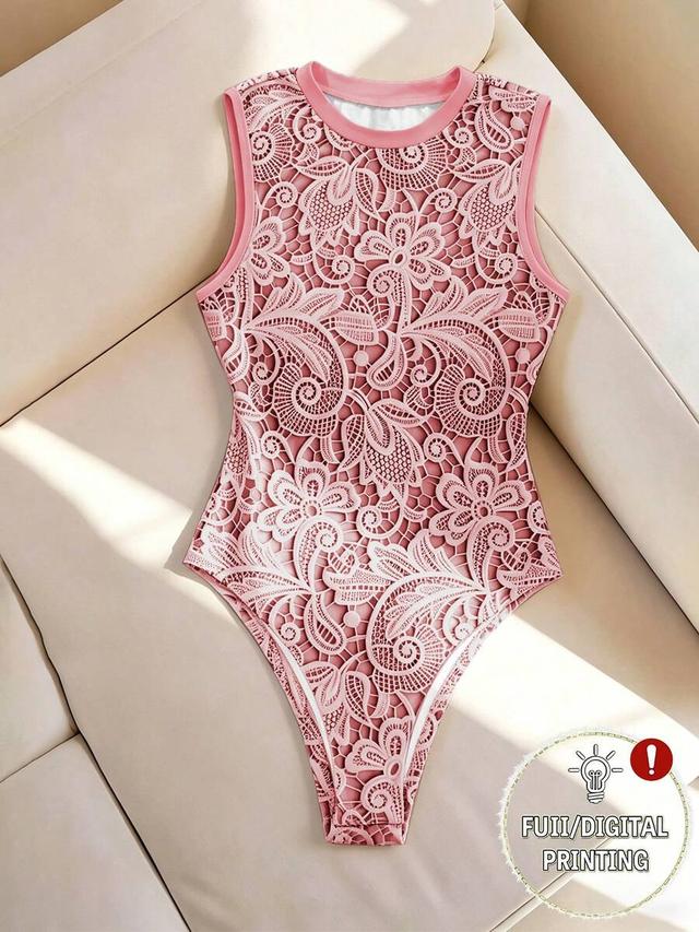 gloweve loral print round-neck camisole bodysuit