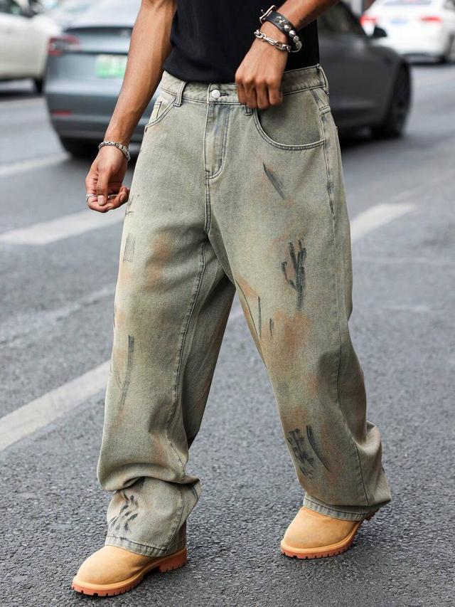 all-over print loose casual denim jeans
